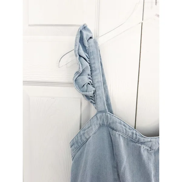 Baltic Born Madison Light Wash Denim Jumpsuit Ruffle Wide Leg Cottagecore XL - Image 4