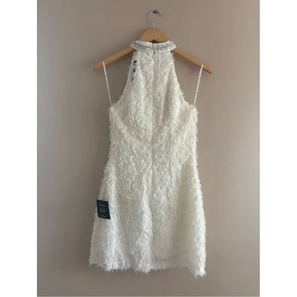 Lulus Absolutely Luxe Cream Textured Pearl Halter Mini Dress Size Medium Bridal - Image 5
