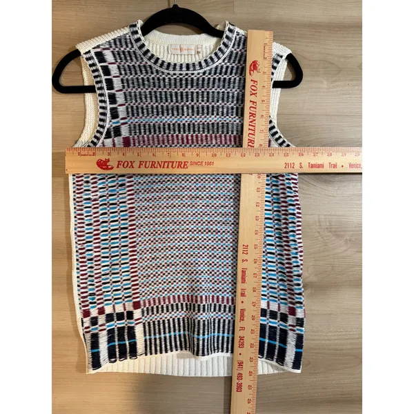 Tory Burch Sweater Vest Multicolor XS Womens Geometric Plaid Layering Knit - Image 3
