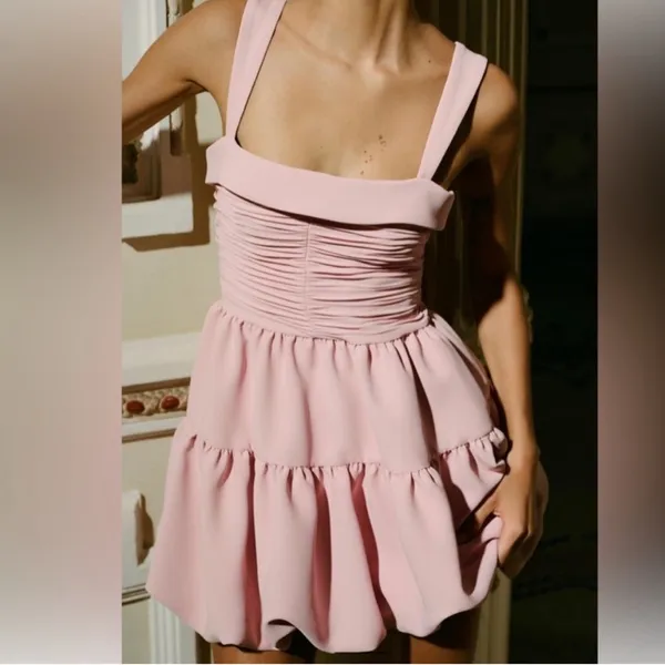 Zara Blush Pink Mini Dress NWT‎ Size XS Bubble Hem Back Zip Preppy Homecoming - Image 4