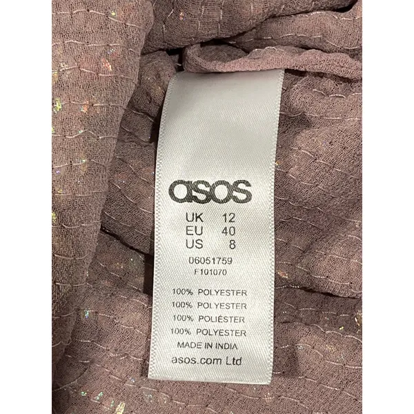 Sparkling ASOS Sequin Cami Top Pink Mauve V Neck Spaghetti‎ Strap Women size 8 - Image 6