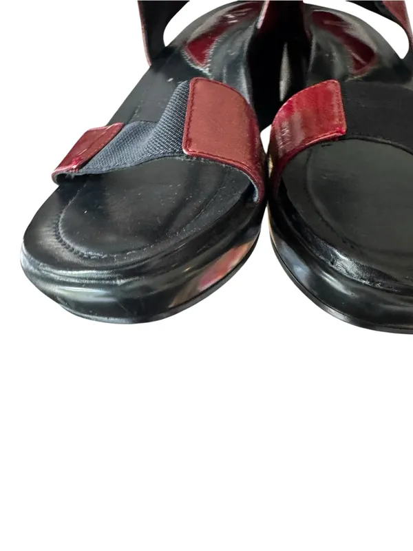 Dansko - Red Patent Leather Black Elastic Wedge Sandals Sz 40 - Image 6