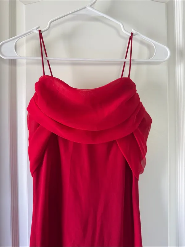 Fiesta Red Spaghetti-Strap Maxi Dress with Draped Cowl / J37 - Image 2