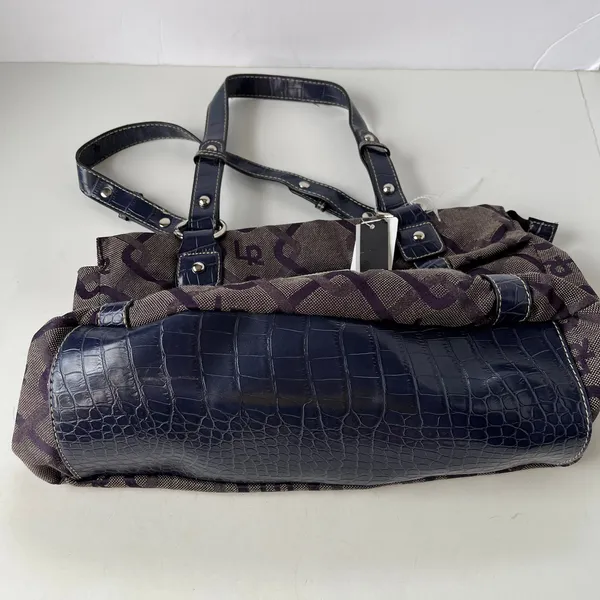 LineaR Fabric Logo Satchel Purse Purple Y2K McBling Croco Double Handle Indie - Image 7