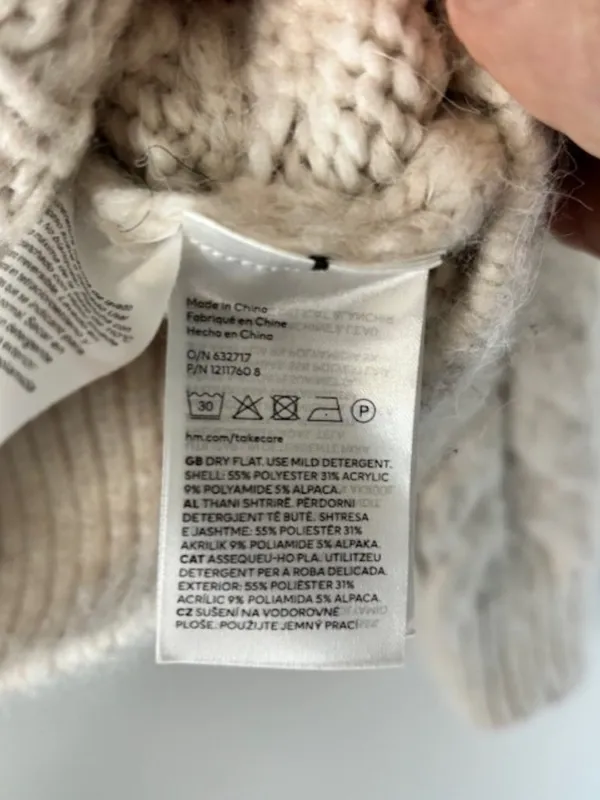 H&M M Alpaca Blend Cable Knit Sweater Oatmeal Oversized Chunky Crew Neck Ribbed - Image 8