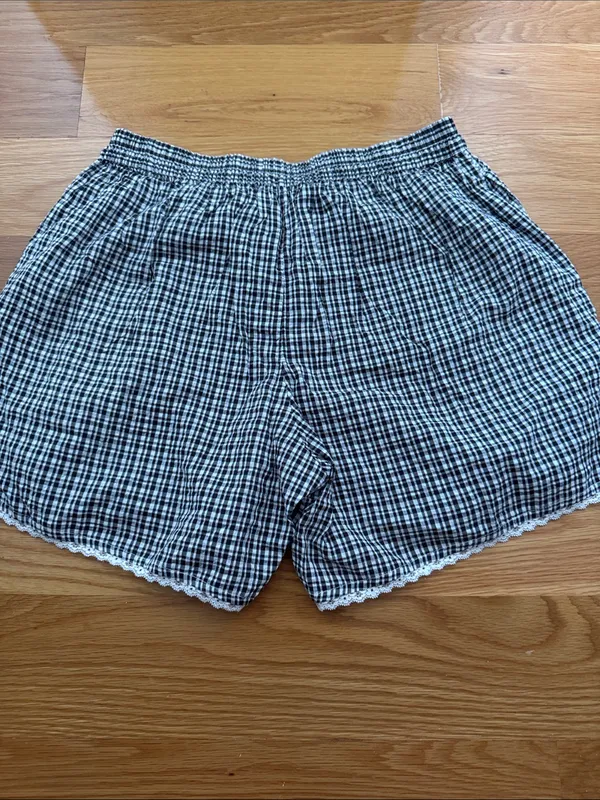 aerie Black & White Gingham Lace-Trim Shorts - Image 3