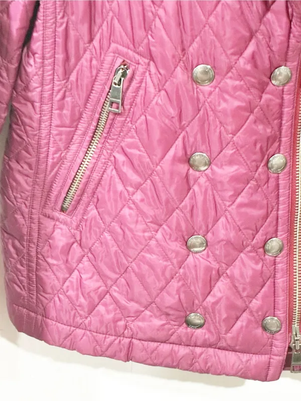 Burberry Brit Puffer Jacket Magenta Quilted Argyle Diamond Nova Check Medium - Image 2