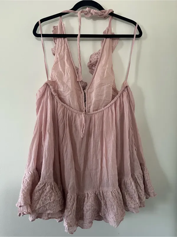 Free People Pink 100% Cotton Lace Ruffle Tunic Top Medium Romantic Cottagecore - Image 6