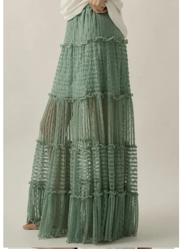 NWT Promesa Striped Lace Tiered Maxi Skirt - Image 6