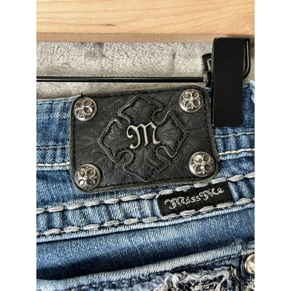Miss Me Jeans Skinny Embellished Distressed Medium Wash Denim Buckle Y2K Size 27 - Image 8