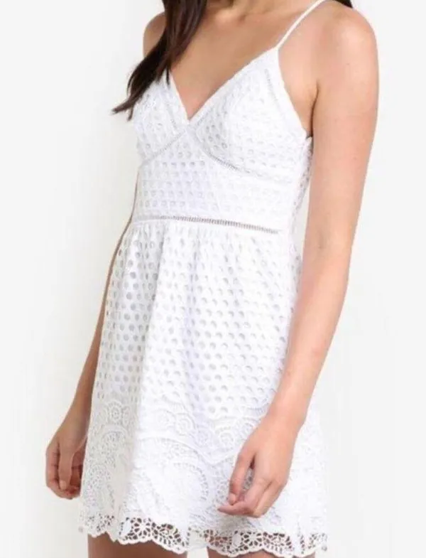Abercrombie & Fitch White Crochet Lace Eyelet Strappy Mini Dress - Image 13