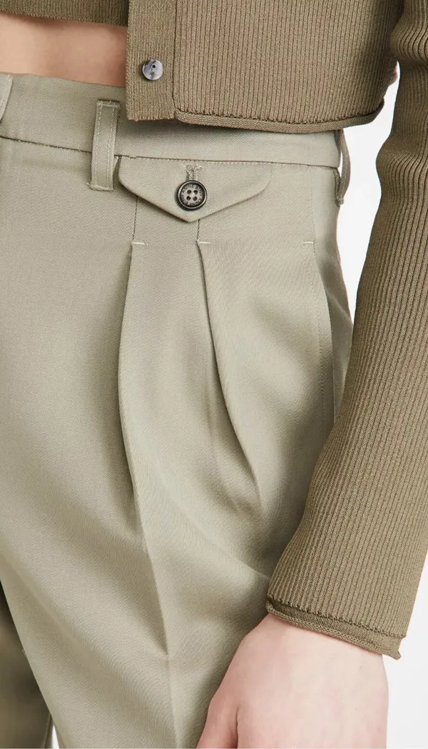 ANINE BING Mycah Trousers Pleated Pants Green Wool 32 - Image 4