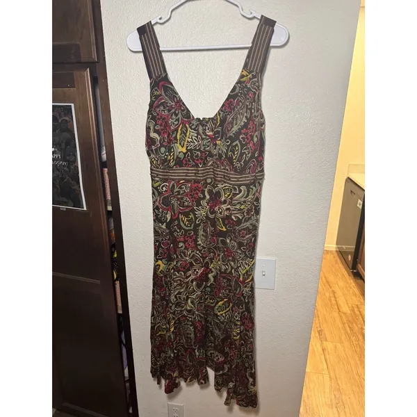 R&K Originals Brown Paisley‎ Floral Midi Dress V-Neck Smocked Back Size 16 - Image 2