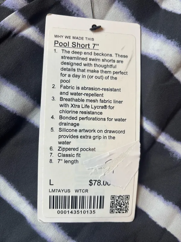 Lululemon Men’s Pool Short 7" Watercolour Stripe Vapor Graphite Grey Size Large - Image 4