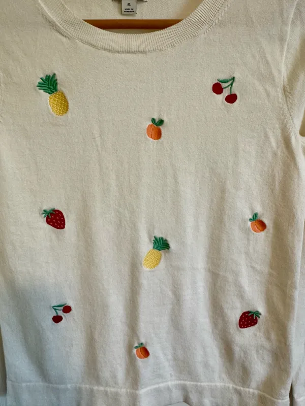 J. Crew Embroidered Fruit Teddie Sweater Size S - Image 4
