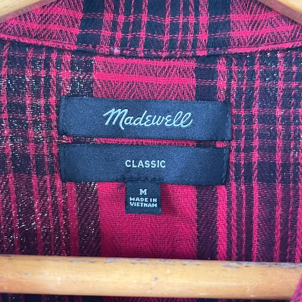 Madewell Women's Classic Ex-Boyfriend Shirt Red & Black Plaid Size M - Image 8