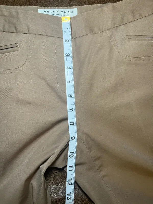 Trina Turk Sunset Wide Leg Pants Tan Khaki Nylon Cotton Stretch 231318 Size 6 - Image 5