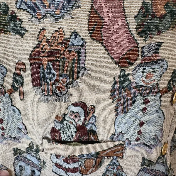 MLNY‎ Vintage Christmas Vest Santa Snowman Tapestry Holiday Waistcoat Medium - Image 5