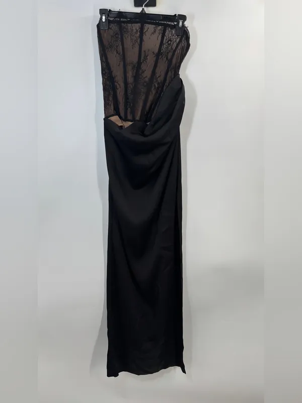 NBD Nalani Łące Corset Bustier Draped Black Maxi Gown Dress - Image 8