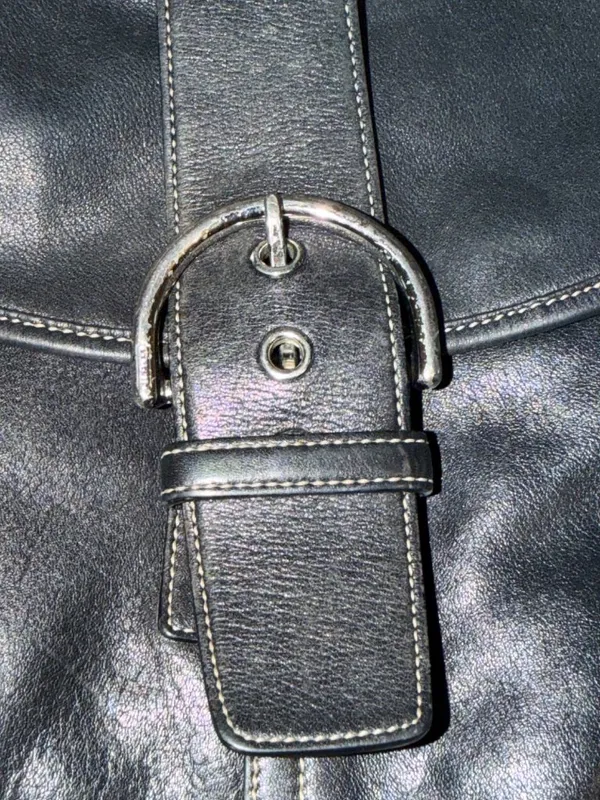 Vintage Y2K Coach Soho Legacy Flap Bag Black Leather F9S 9481 Buckle Snap Estate - Image 2