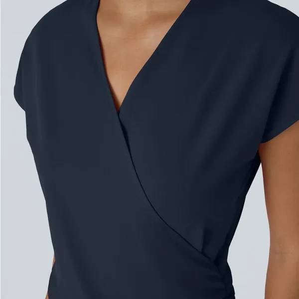Halara H22.- V Neck Cap Sleeve Crossover Ruched Solid Work Blouse. Size large - Image 4