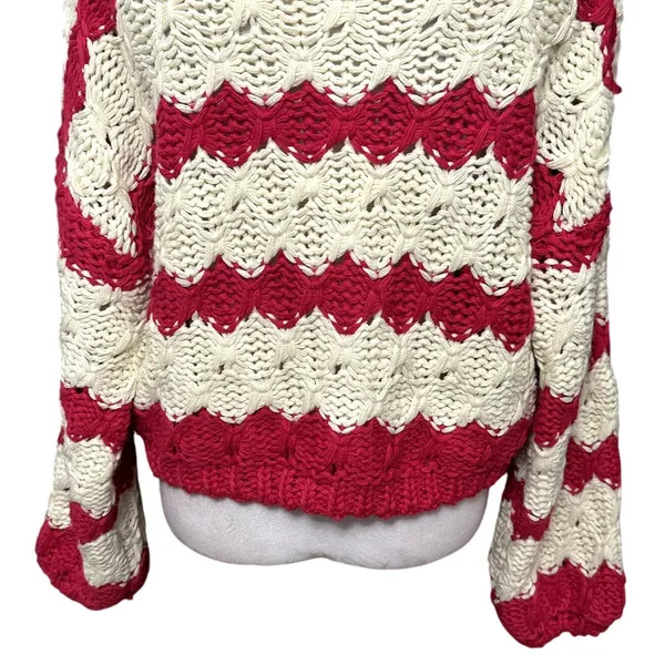 Gary Collective Preppy Chic Striped Turtleneck Pink Cream Cozy Knit Sweater L - Image 7