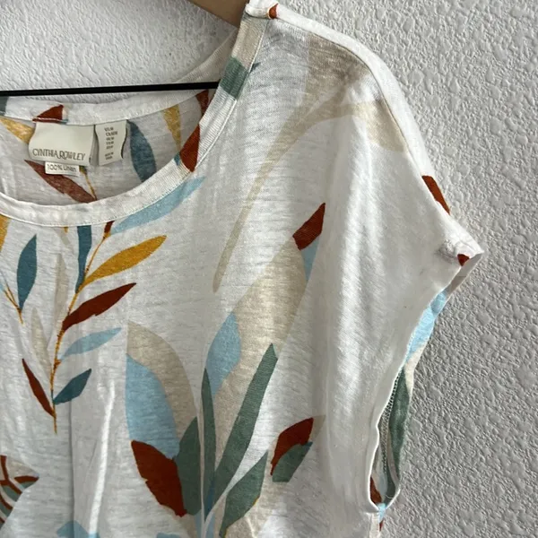 Cynthia Rowley 100% Linen Boxy Leaf Print Top Blouse Medium - Image 4