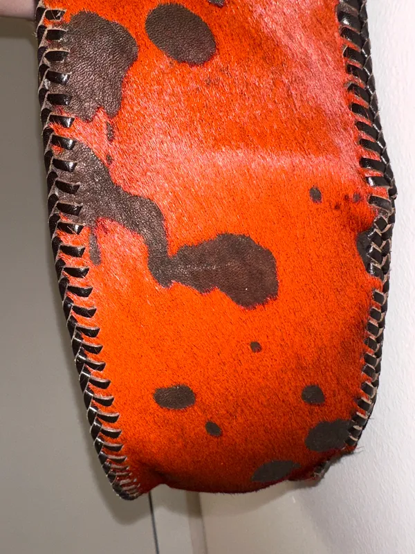 NEW Handmade Dyed Cowhide Leather Cossbody Purse Steer Cow Rust Western Orange - Image 5