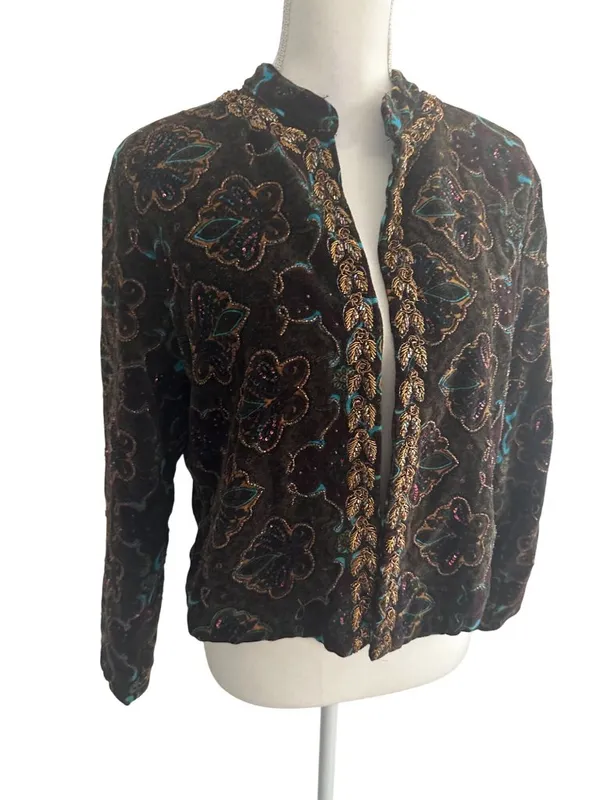 CHICOS Velvet Beaded Jacket Blazer Size Chicos 1 US M 8 - Image 4