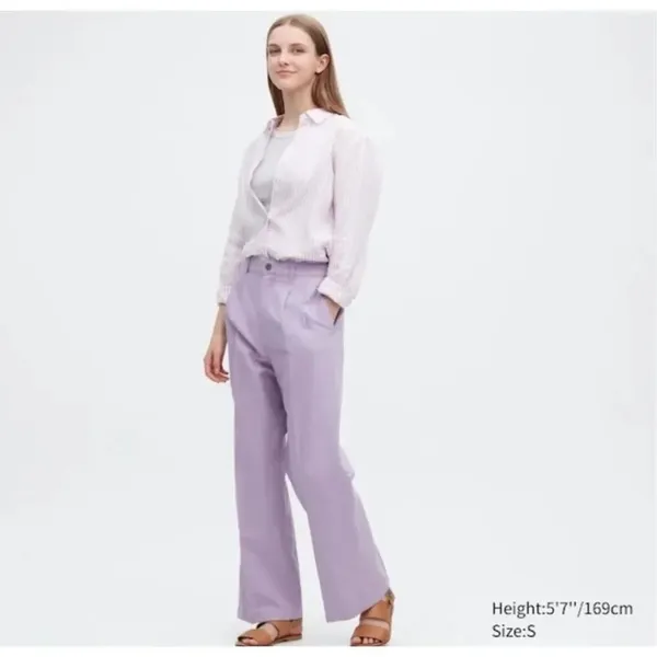 ✨Uniqlo Linen Blend Tucked Wide Purple Sz Large Pants✨ - Image 4