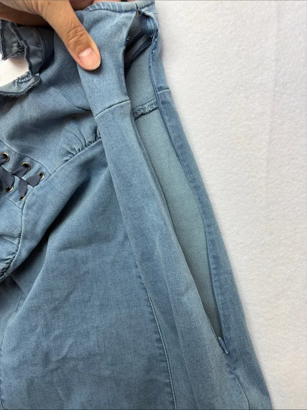 urban outfitters size medium blue Denim Ruffle Strap Dress western cowgirl - Image 9