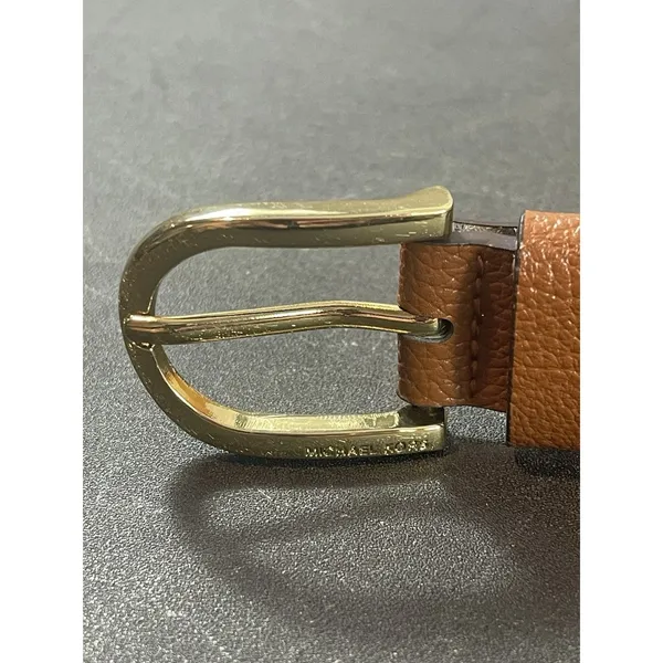 Michael Kors Brown Pebbled Leather Skinny Belt Gold Tone Buckle Size M - Image 7