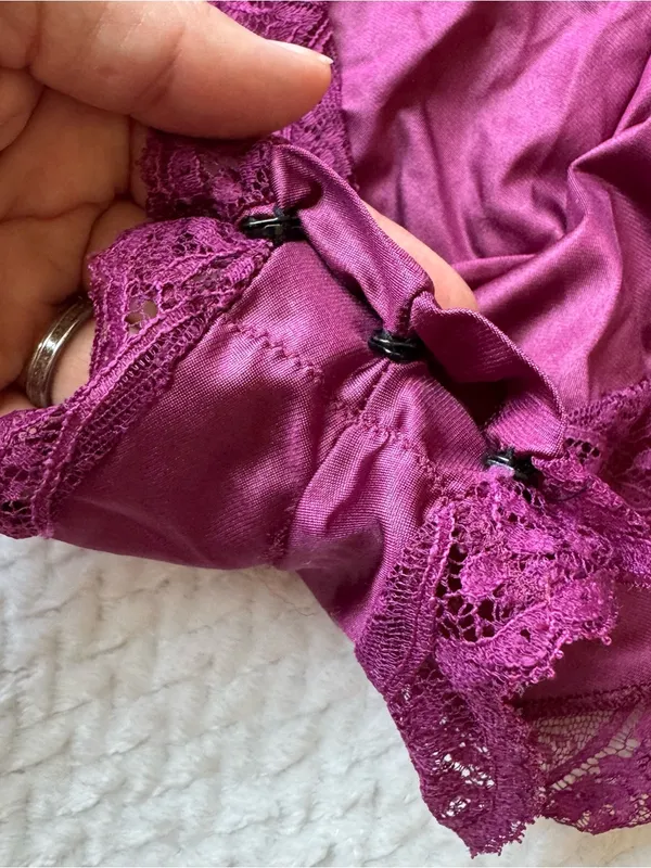 VTG 70s 80s Lace Teddy Romper Bodysuit Lingerie M L Berry Coquette USA Union - Image 8