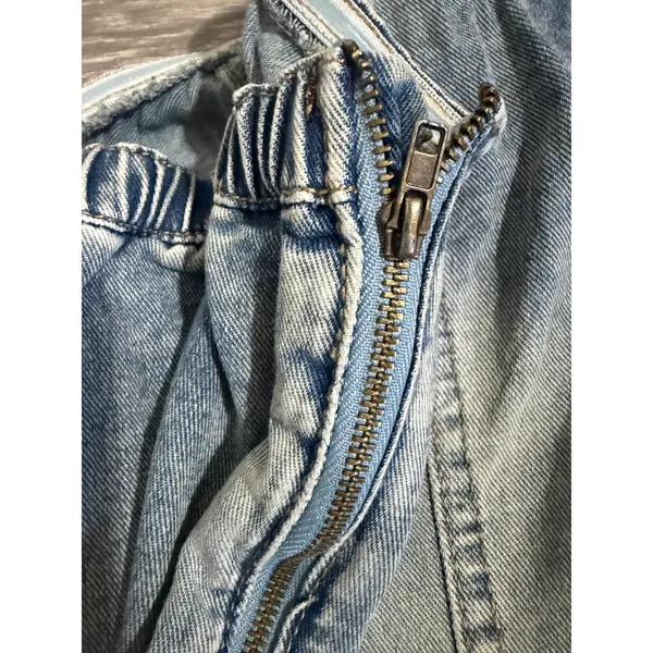 Strapless Wide Leg Denim Jumpsuit Size L‎ Light Wash Blue Seam Detail Y2K Romper - Image 10