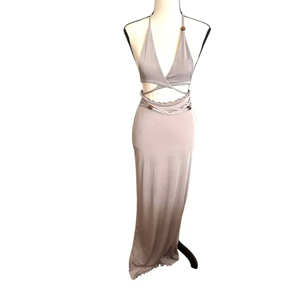 TYRELL Maxi‎ Beaded Boho Skirt Set Grey XS Gray - Image 2