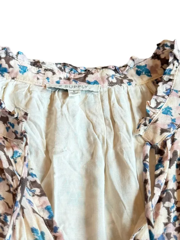 Z Supply Ivory Blue Floral Tiered Maxi Dress Long Sleeve Bohemian Small Women's - Image 2