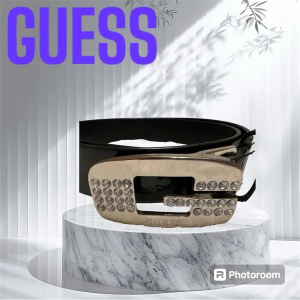 Guess Rhinestone signature black belt unisex 2X - Image 4
