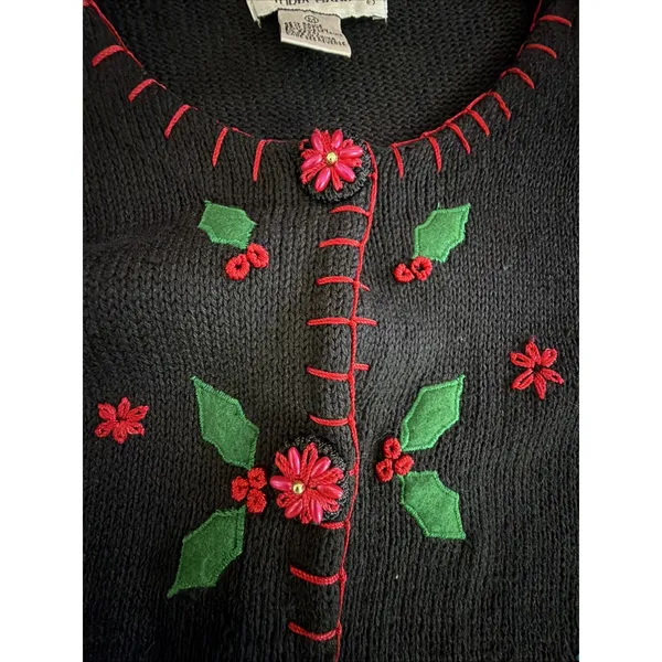 Victoria Harbour medium Embroidered Christmas Sweater Cardigan Sequin vintage - Image 12