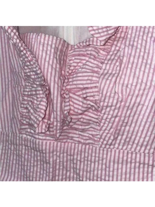 Lilly Pulitzer Pink and White Seersucker Striped Ruffle Collar Dress - Image 3