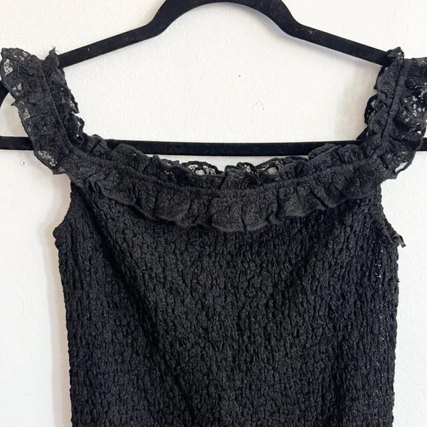Black Lace‎ Ruffle Hem Dress, Coquette, Goth, Y2K, Romantic, Lolita, Medium - Image 3