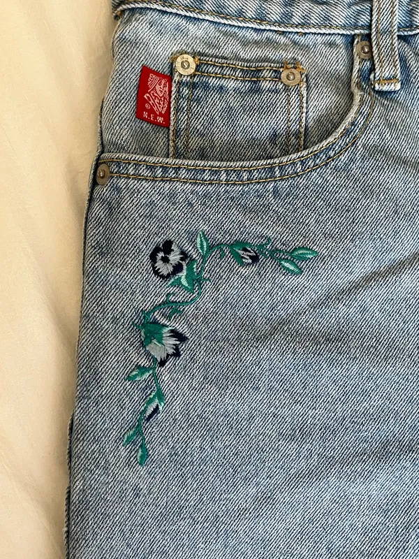 New sport vintage embroidered denim shorts - Image 2