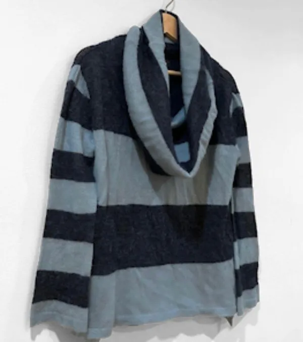 Lulu Rugby Blue Striped Cowl Neck Alpaca Wool Blend Sweater - Image 4