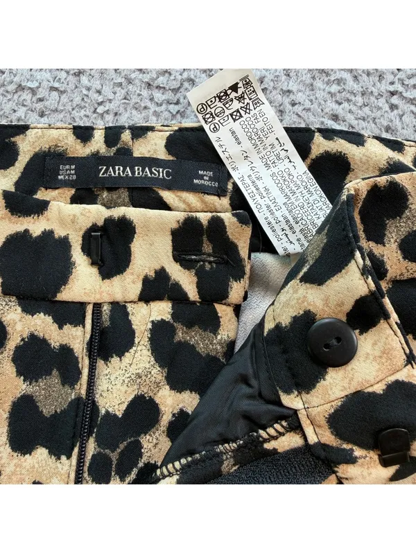 Zara Leopard Print Flare Pants Women M Animal Print Stretch Bootcut Trousers - Image 5