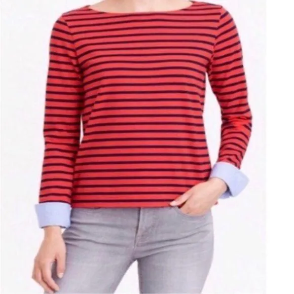 J Crew Boatneck Striped French Cuff Pull Over - Image 2