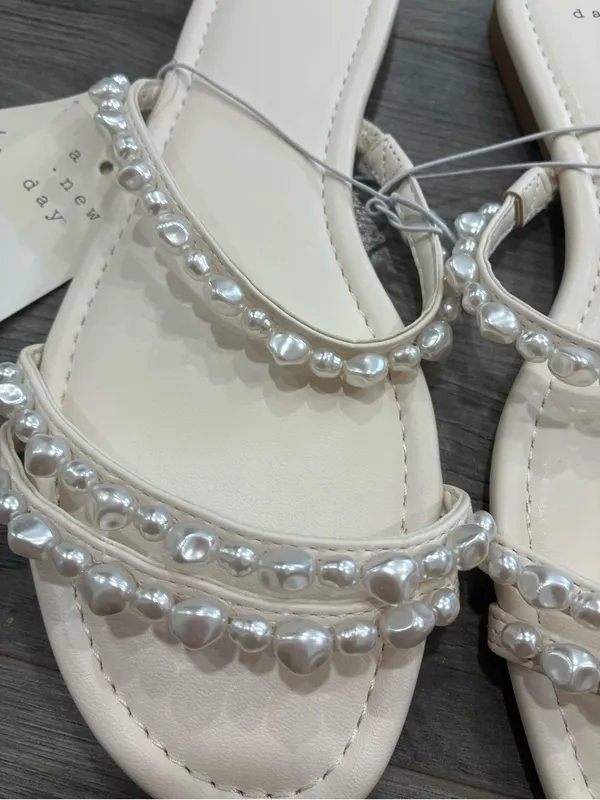 a new day Ivory Pearl Strap Flat Sandals - Image 2