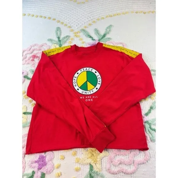 Mighty Fine Red Peace Love Unity S Crewneck Long Sleeve Crop‎ Top Women S - Image 3