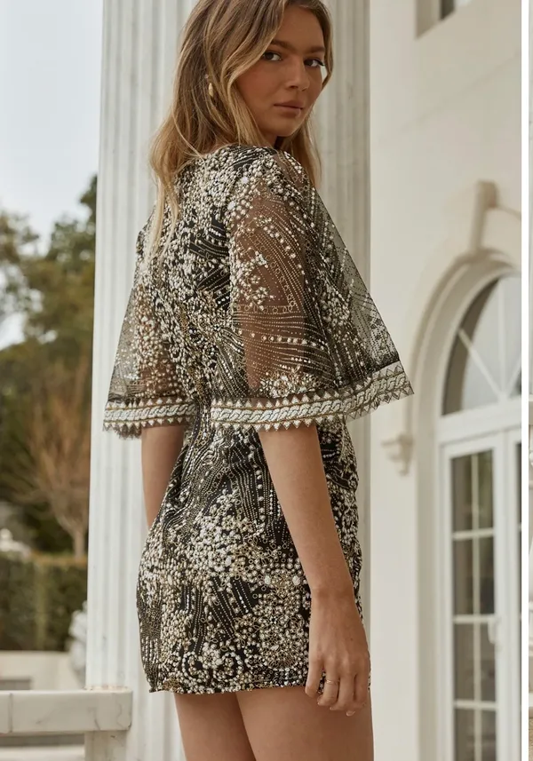 Here Comes The Sun Cape Sleeve Embellished Wrap Dress - Image 3