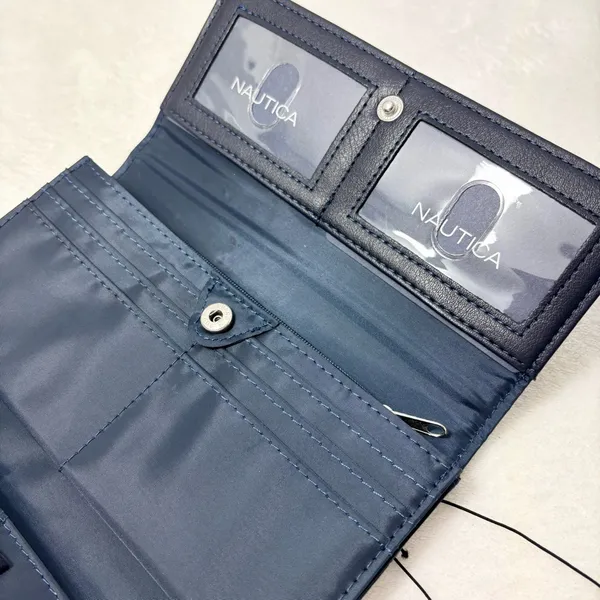 Nautica Wallet Identity Protection Navy Blue Faux‎ Leather Card Slots - Image 3