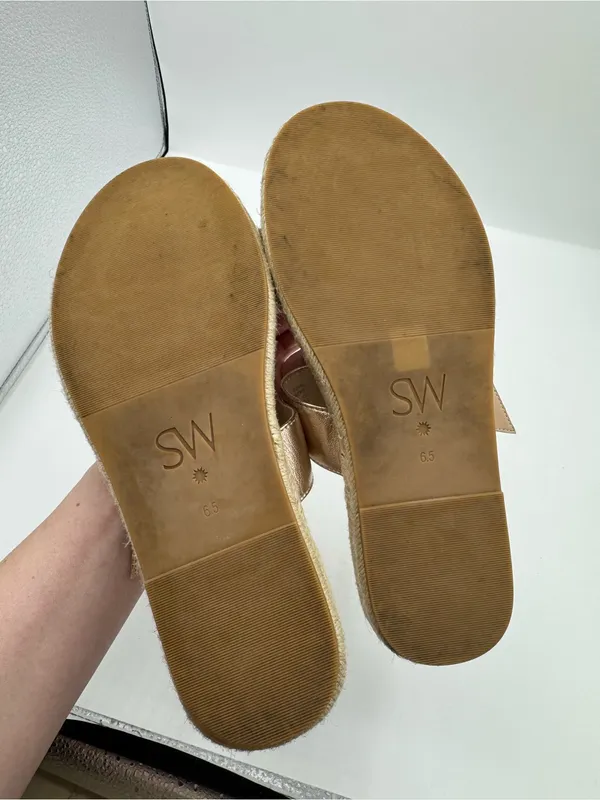 Stuart Weitzman Mykonos Two Strap Rose Gold Leather Sandals Size 6.5 - Image 2