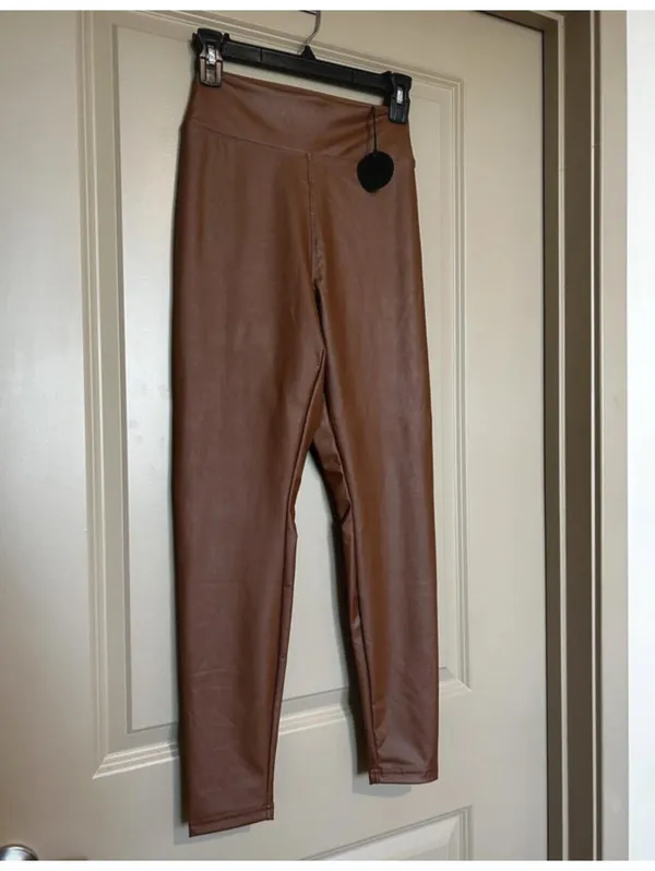 OFFLINE‎ By Aerie Faux Leather Brown Leggings NWT Medium - Image 4